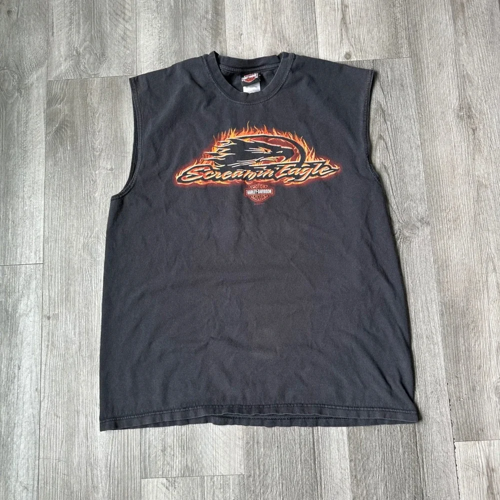 Vintage 2005 Harley-Davidson Screamin' Eagle Sleeveless Tank‎ Top Flame Design L
